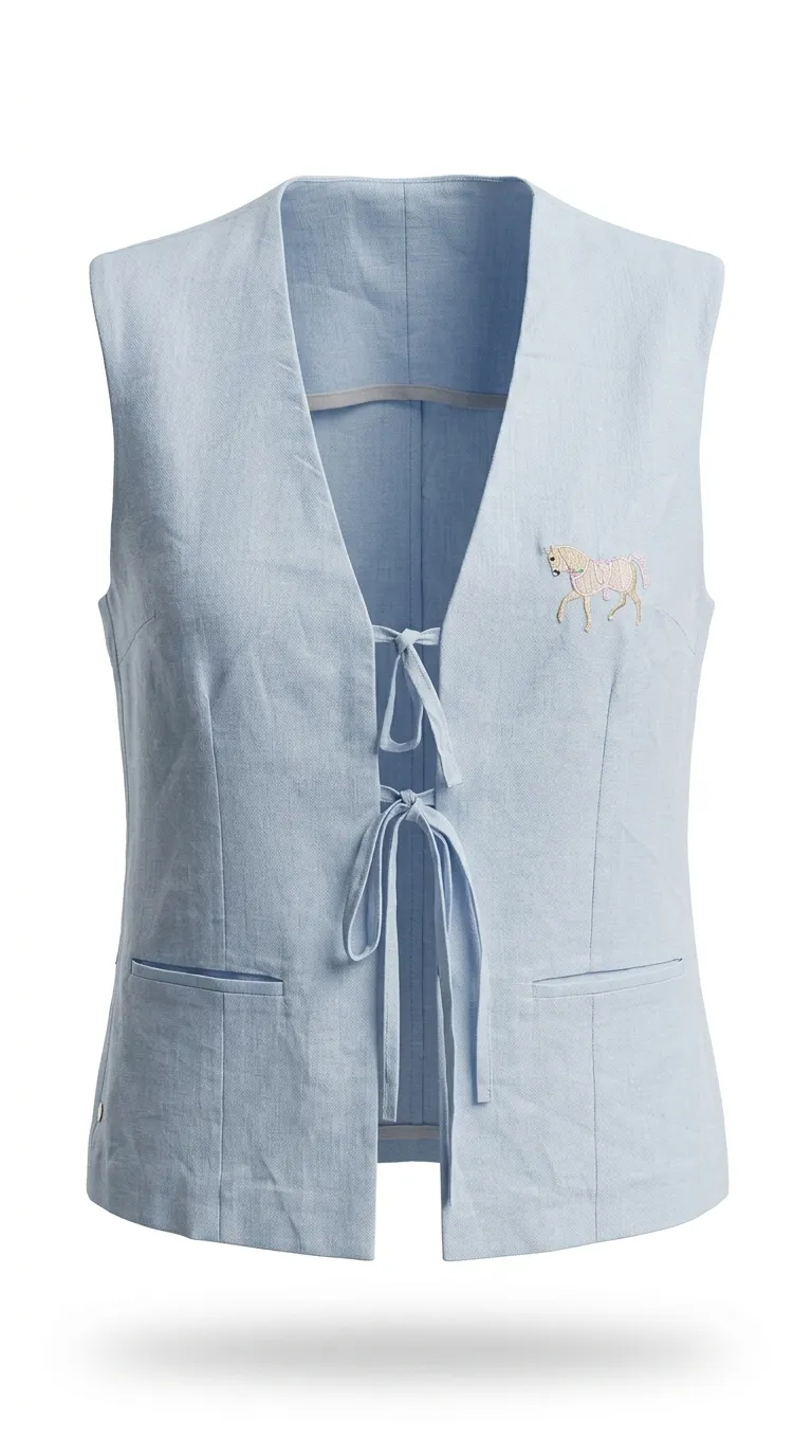 vest_horse_blue وست لینن طرح اسب - Image 1